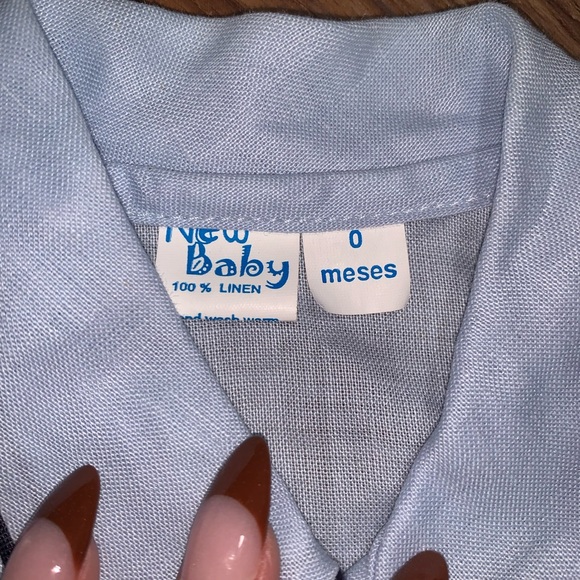 newborn blue button up tee & shorts - Picture 2 of 2